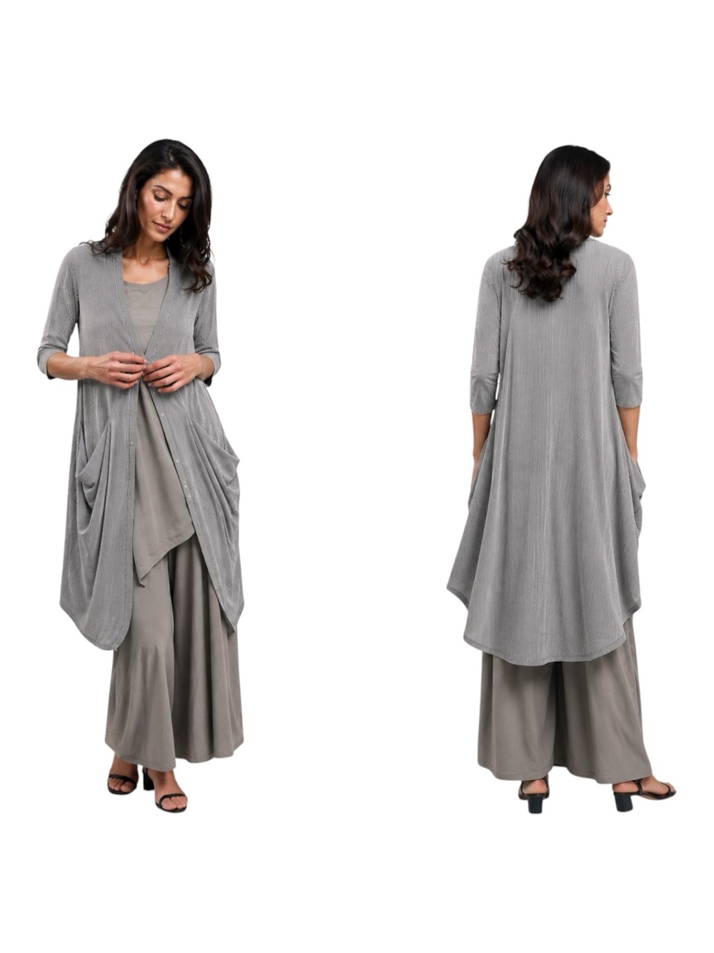NWT Alembika Pinstripe Cocoon Jacket Oversize Textured Drape Front Fog Sz 10-12